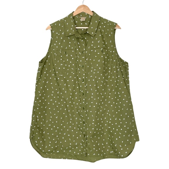 DULUTH TRADING CO Green and White Vegetable Garden Button Up Top 2XL Sleeveless - Picture 2 of 12